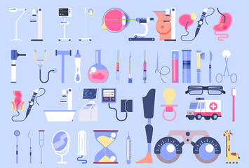 Medical research and diagnostic equipment set. Medical specialist - obrazy, fototapety, plakaty