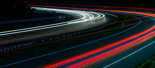 lights of moving cars at night. long exposure