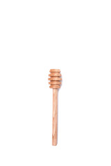 honey dripping from dipper.wooden honey dipper isolate on white backgroun, d