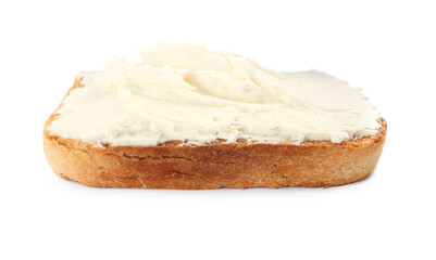 Delicious sandwich with cream cheese isolated on white