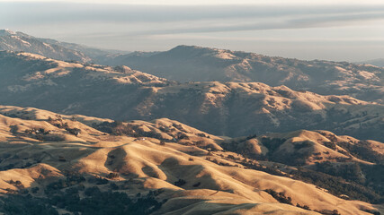 Fototapeta na wymiar Ohlone regional wilderness and de valle regional park near Livermore, seen from a plane. San Francisco bay area. USA