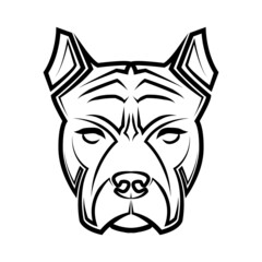Black and white line art of pitbull dog head. Good use for symbol, mascot, icon, avatar, tattoo, T Shirt design, logo or any design