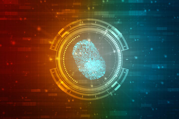 Abstract security system concept with fingerprint on technology background, Fingerprint Scanning Identification System. Biometric Authorization and Business Security Concept
