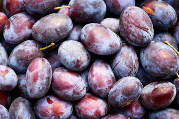 A bunch of ripe plums, view from above
