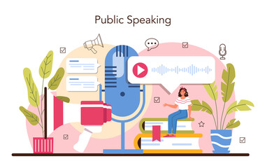 Speaker concept. Rhetoric or elocution specialist speaking