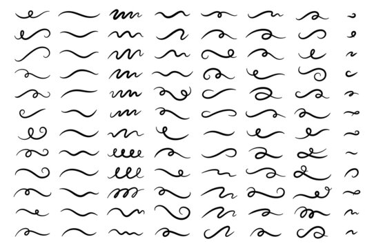 Hand drawn doodle decorative collection of squiggly lines isolated on white background vector illustration.