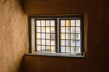 Old stained glass windows in an old castle