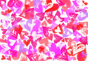 手描きハートがいっぱい、ピンクのパターン