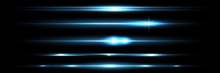 Red horizontal lens flares pack. Laser beams, horizontal light rays.Beautiful light flares. Glowing streaks on dark background.