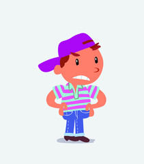 Angry cartoon character of little boy on jeans.