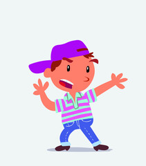 cartoon character of little boy on jeans arguing angry.