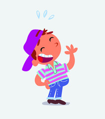 cartoon character of little boy on jeans laughing happily.