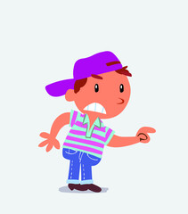 cartoon character of little boy on jeans pointing something aggressively.