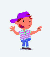 cartoon character of little boy on jeans smiling while pointing.