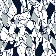 Abstract Hand Drawing Geometric Cracked Camouflage Marble and Triangles Seamless Vector Pattern Isolated Background 