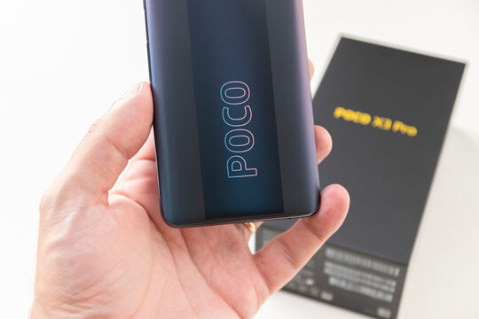 Man holding a Pocophone X3 PRO by Xiaomi, 20 Sep, 2021, Sao Paulo, Brazil.