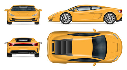 Super sports car vector mockup on white for vehicle branding, corporate identity. View from side, front, back, and top. All elements in the groups on separate layers for easy editing and re - obrazy, fototapety, plakaty