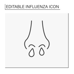 Flu line icon. Runny nose. Mucus from nose. Symptom of cold. Influenza concept. Isolated vector illustration. Editable stroke
