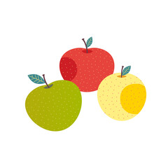Yellow, green, red apples cute cartoon vector icon