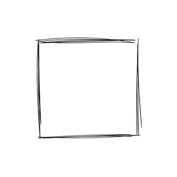 Vector hand drawn square, blank drawing frame isolated on white background, black scribble lines, single square.