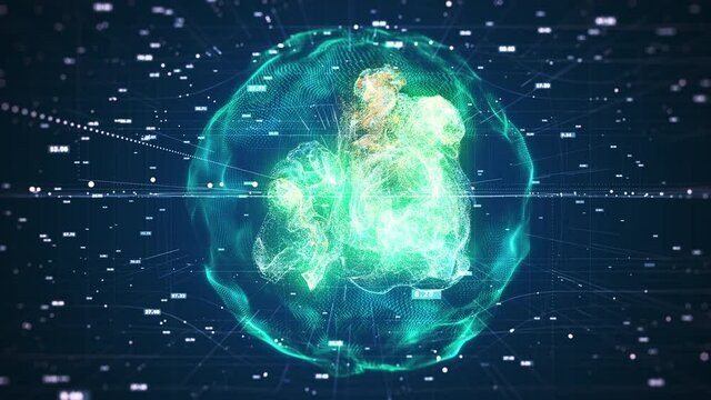 Artificial Intelligence Quantum Computer Technology Concept. Big data concept. Big data structure. Database protection and secure transmission of information on blockchain networks. 3d render.