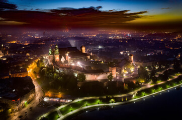 Wawel Royal Castle at night, Cracow, Poland