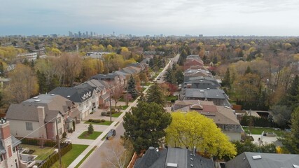 An aerial view of a residential neighborhood in the York Mills area of Toronto.