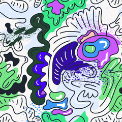 Seamless abstract unusual pattern with wave shapes, wave lines. Psychedelic artwork