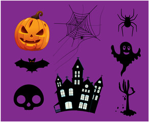 Abstract Pumpkin Orange Halloween Day 31 October Objects Spider Design with Bat Housse Black and ghost