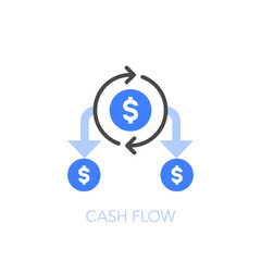 Cash flow symbol with process arrows and money coins. Easy to use for your website or presentation.