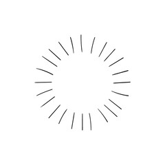 Vector retro radial sun rays icon isolated on white background, black drawings isolated on white background, glow sign, circle shape.
