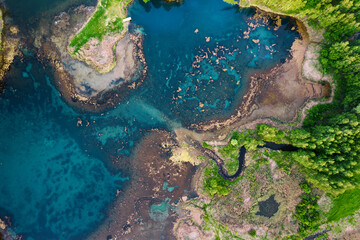 aerial top view on blue lake