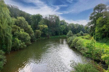 Fototapeta na wymiar The River Kocher at Ernsbach, Hohenlohe, Baden-Württemberg, Germany, Europe.