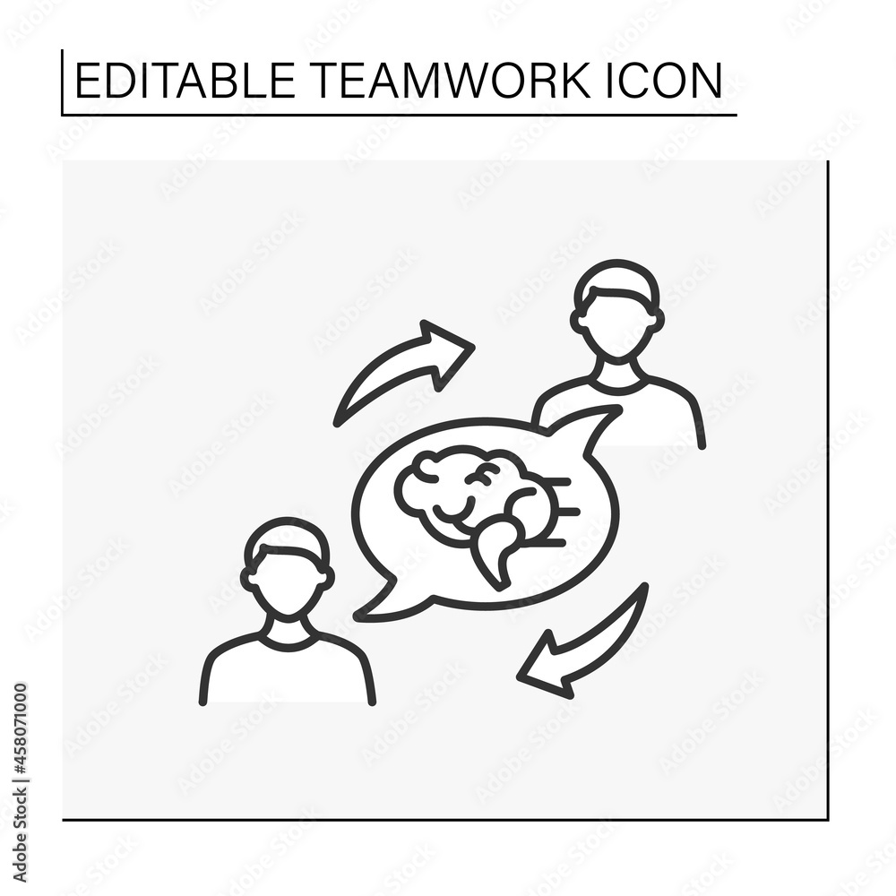 Poster idea line icon. exchanging common ideas or strategies. thinking activity between two men. brainstorm
