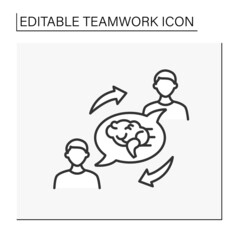 Idea line icon. Exchanging common ideas or strategies. Thinking activity between two men. Brainstorm. Discussion.Effective work. Teamwork concept. Isolated vector illustration. Editable stroke