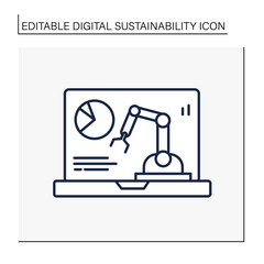 Modern technology line icon. Control manufacturing by laptop. Diagram. Digital sustainability concept.Isolated vector illustration.Editable stroke