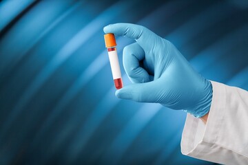 The nurse holding tube of blood test with the blank label