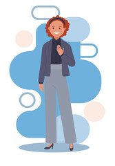 The girl waves her hand. Vector illustration.