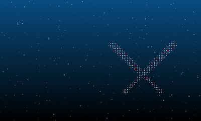 On the right is the baseball bats symbol filled with white dots. Background pattern from dots and circles of different shades. Vector illustration on blue background with stars