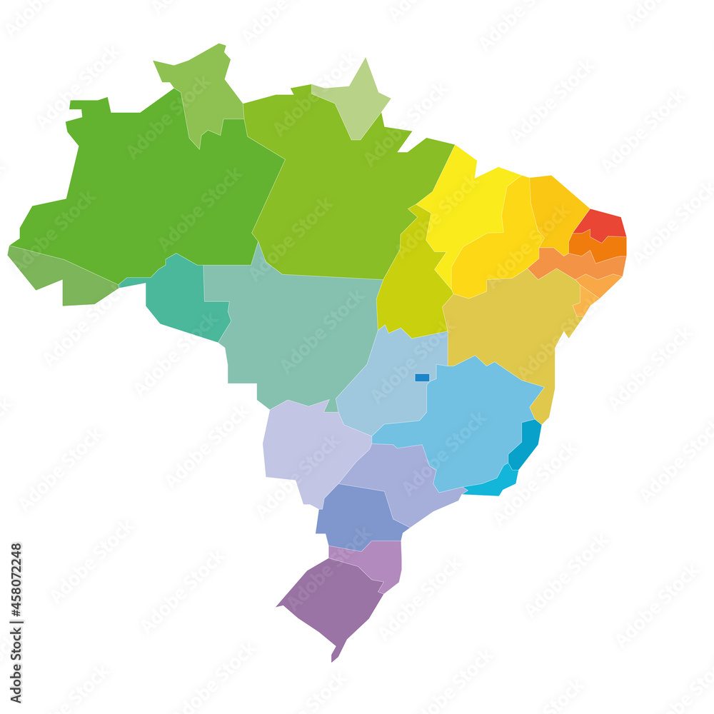 Wall mural colorful political map of brazil. administrative divisions - states. simple flat blank vector map