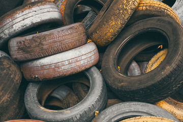 Old tires from cars background, pattern.