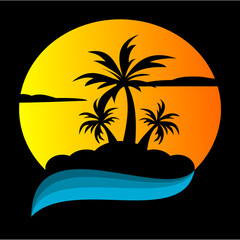 illustration of the sun setting in the ocean, suitable for logos, clothes and others