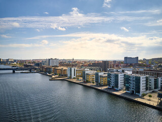 view of small city in denmark in sunny weather