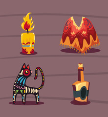 Mexican day of the dead symbol set