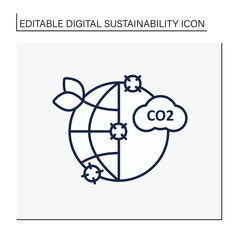 Carbon efficient line icon. CO2 emission. Climate change. Protect the environment. Digital sustainability concept.Isolated vector illustration.Editable stroke