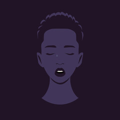 The African teenager is crying. Avatar of a sad student. Failure and despair. Genderqueer. Vector flat illustration