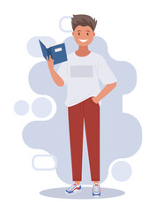 Happy guy with a notebook, illustration. Vector illustration.