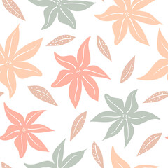 cute lovely abstract seamless vector pattern background illustration with pastel flowers and leaves