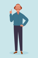 The man points up with his index finger. Vector illustration.