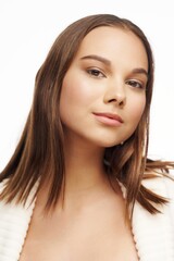 Fototapeta premium pretty woman in bathrobe clean skin hygiene close-up